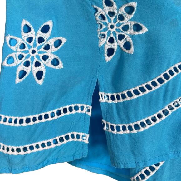 Boston Proper Women’s Turquoise & White Beaded Eyelet Blouse Medium - Picture 10 of 16